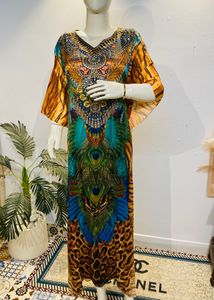 Vibrant Peacock Print Kaftan Maxi Dress