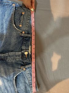 Blue Denim Ribbed Shorts