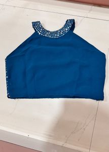Elegant Teal Kurta Set with Embellished Crop Top