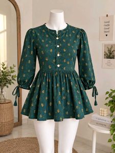 Teal Printed Short Shirt Kurti