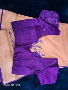 Elegant Peach Saree with Deer &amp; Woman Embroidery