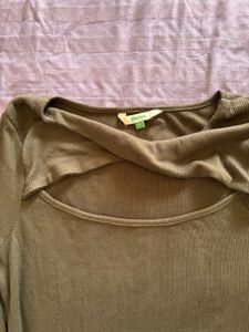 Olive Green Ribbed Cutout Top