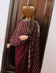 Beautiful Maroon Kurta Set With Printed Dupatta