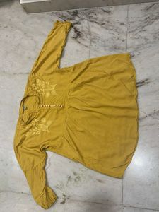 Mustard Embroidered Top/Short Kurti