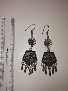 Silver Oxidised Indo Western Dangling Earrings