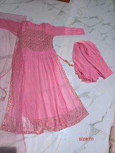 Elegant Pink Embroidered Kurta Set 4pc