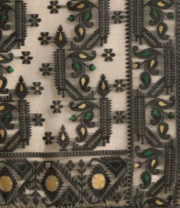 Elegant Cream Saree with Black &amp; Green Border