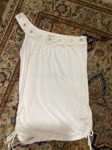 White One-Shoulder Embellished Top