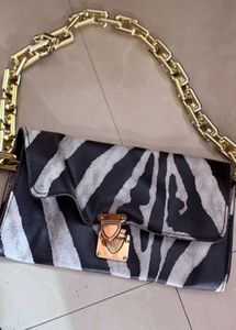 Zebra Print Clutch with Gold Chain