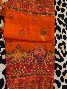 Vibrant Orange Embroidered Saree