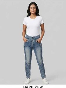 High-Waist Slim Fit Jeans with Braided De