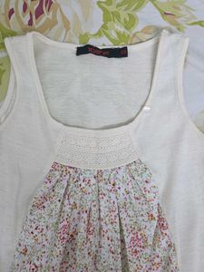 Cream Floral Panel Sleeveless Top