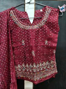 Maroon Embroidered Rajasthani Lehenga Set
