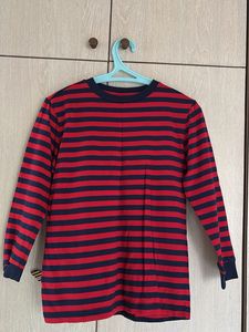 Red & Navy Striped Long Sleeve Top