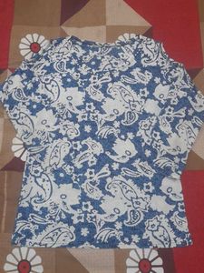Blue & White Paisley Print Top
