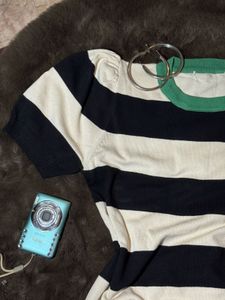 Vintage Striped Puff Sleeve Top
