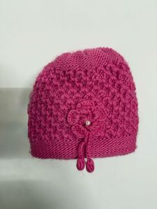 Pink Knitted Beanie with Flower
