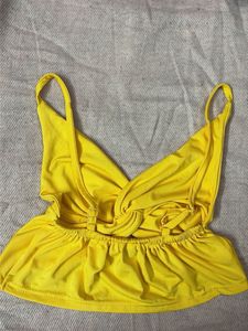 Vibrant Yellow Twist Front Crop Top