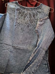 Stylish Denim Cold Shoulder Top