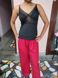Lace Trimmed Black Camisole Slip