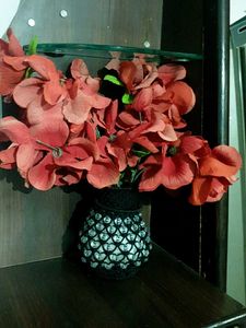 Artificial Coral Flowers in Decorative Vase