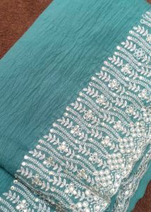 Beautiful Teal Embroidered Saree