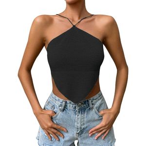 I. Black Halter Neck Cropped Top