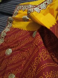 Vibrant Yellow &amp; Maroon Saree