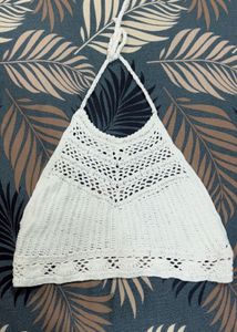 Crocheted White Halter backless Top