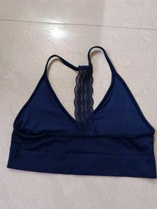 Navy Blue Bra with Lace Detail