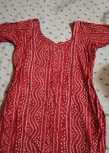 Two Red Bandhani Kurti Top
