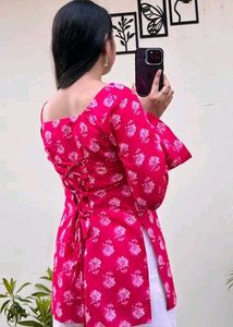 Vibrant Pink Floral Print Kurta_XS