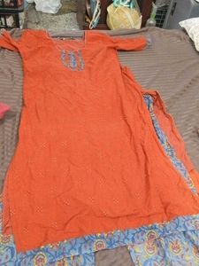 Orange Kurti with Printed  Pants