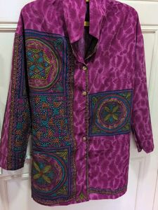 Vintage Print Button-Up Tunic Top