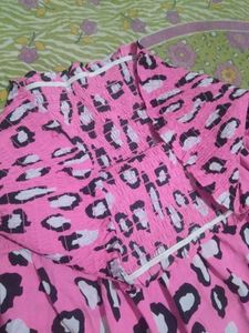 Pink Leopard Print Strapless Dress