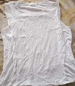 White Eyelet Detail Sleeveless Top