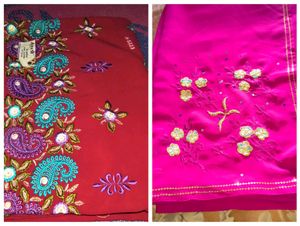 Embroidered Red and pink combo of 2 saree