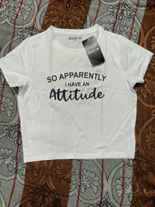 SHEIN White "Attitude" Graphic Tee