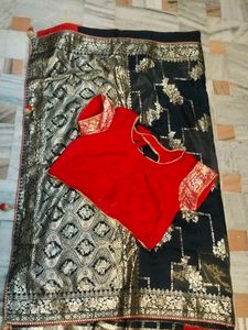 Elegant navy blue Banarasi Saree