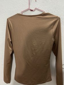 Brown Long Sleeve Ruched Top