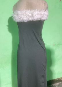 Black Maxi Dress with Fur Trim