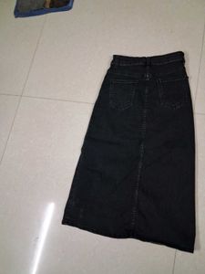 Black Denim Maxi Skirt with Slit