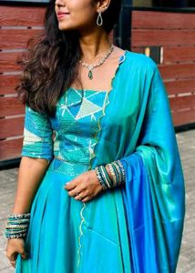 ethnic skirt with belt and unstitched blouse