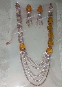 Rhinestone & Amber Layered Necklace Set