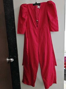 Vibrant Magenta Jumpsuit with Puff Sleeves