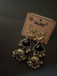 Elegant Gold  Jhumka Earrings with Black S