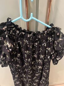 Black Floral Off-Shoulder Smocked Dress
