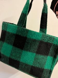 H&amp;M Green &amp; Black Checked Weave Tote bag