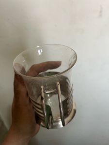Vintage Glass and Metal Tea Cup