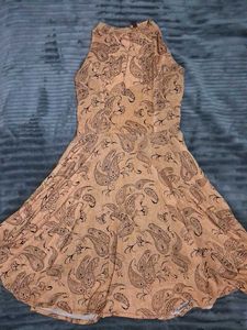 Peach Paisley Print Fit & Flare Dress